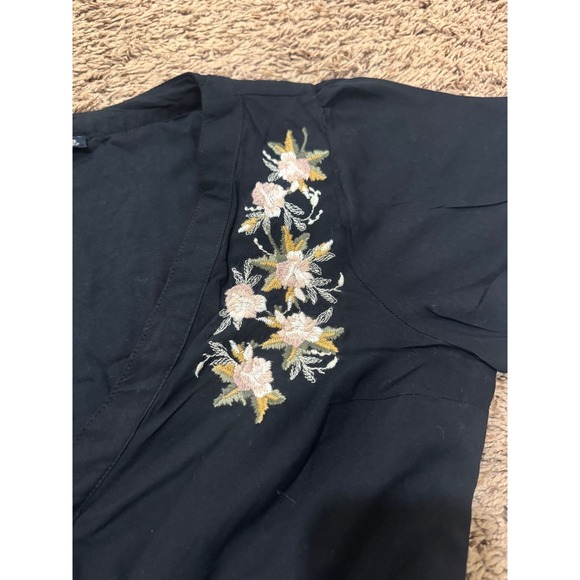 Abercrombie & Fitch Black Floral Embroidered Button-Front Mini Dress Size Small - Picture 2 of 4